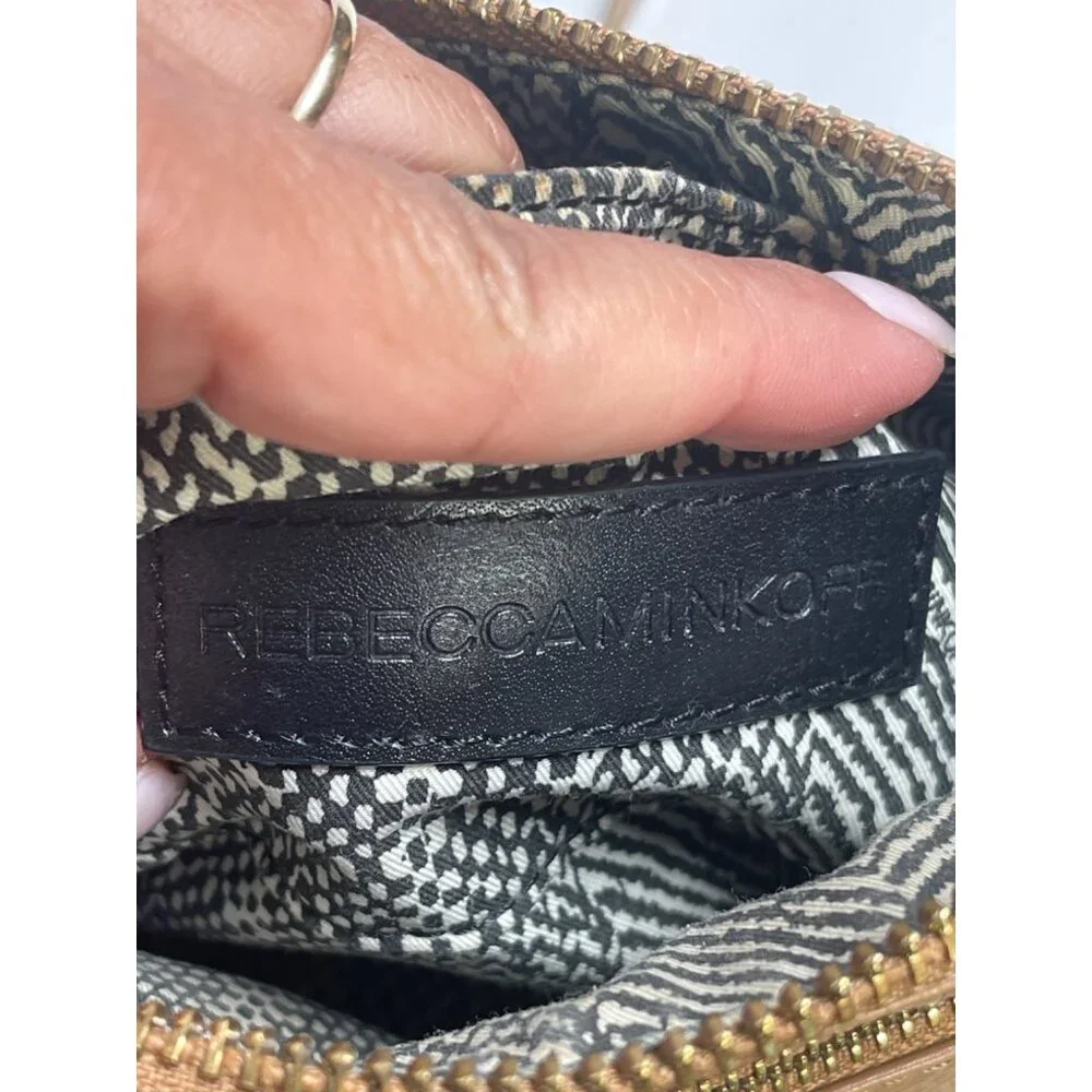 Rebecca Minkoff Zipper Tan Leather Crossbody Shoulder Bag Purse Chain Strap  - Picture 9 of 10